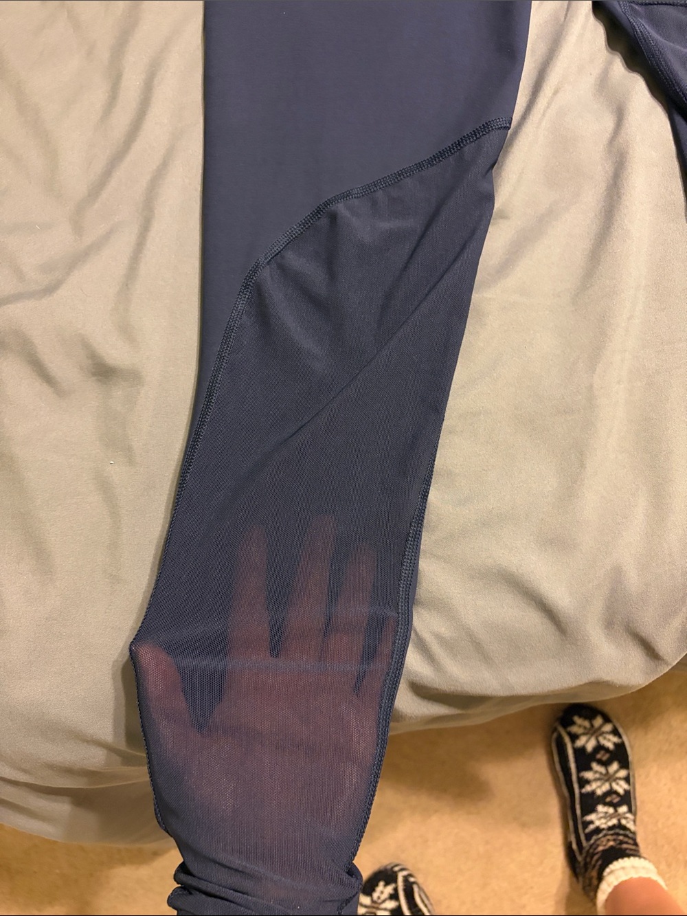 adidas Manchester United Navy Leggings with Neon Yellow Trim and sheer calves - Picture 6 of 7